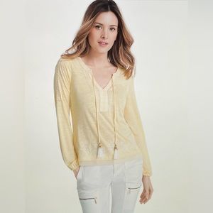 WHBM Long Sleeve Embroidered Tassel Top XS Yellow